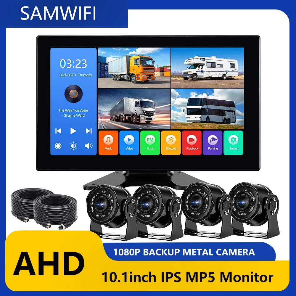 4 Channel 1080p Backup Camera Dash Cam for RV/Truck/Trailer/Van/SUV/Cars 10.1 Inch Touch Screen Quad Split Parking Monitor
4 Channel 1080p Backup Camera Dash Cam for RV/Truck/Trailer/Van/SUV/Cars 10.1 Inch Touch Screen Quad Split Parking Monitor