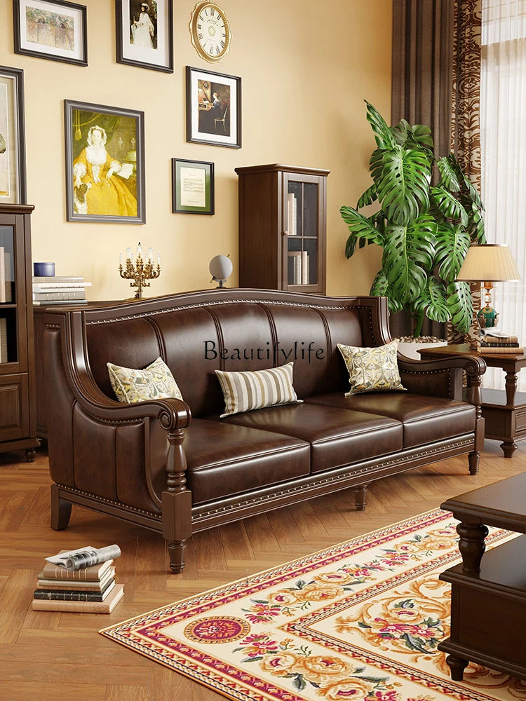 American Country Retro Solid-Wood Leather Sofa First Layer Cowhide Living Room Furniture
American Country Retro Solid-Wood Leather Sofa First Layer Cowhide Living Room Furniture