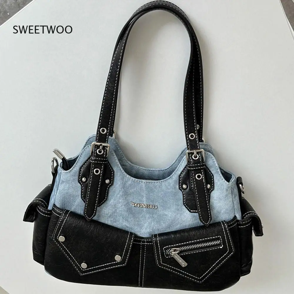 Y2K Denim Patchwork Hobo Bag Vintage Punk Leather Multifunctional Trendy Pouch Large Capacity Casual Outing Shoulder Bag Women
Y2K Denim Patchwork Hobo Bag Vintage Punk Leather Multifunctional Trendy Pouch Large Capacity Casual Outing Shoulder Bag Women