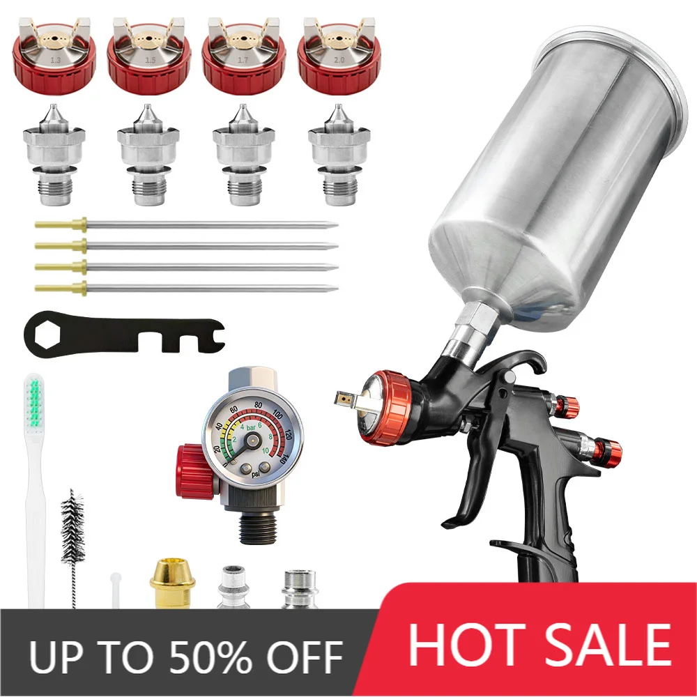 A610 LVLP Air Paint Spray Gun 1.3/1.5/1.7/2.0mm High Quality Gravity Feed 1000ml Cup w/ Air Regulator, for Car,Furniture
A610 LVLP Air Paint Spray Gun 1.3/1.5/1.7/2.0mm High Quality Gravity Feed 1000ml Cup w/ Air Regulator, for Car,Furniture
