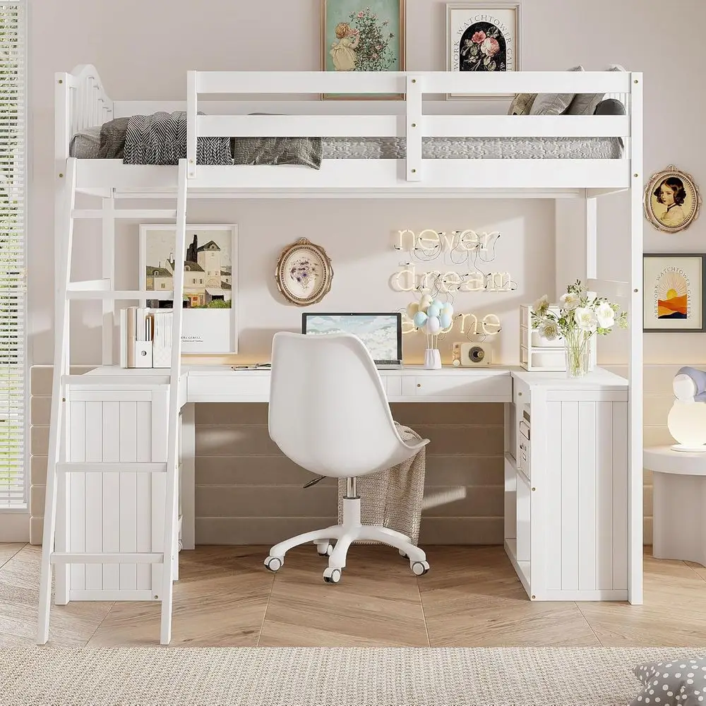 Bed with Desk, Twin Size, Storage Cabinet, Wood Bookcase Shelves, Suitable for Kids, Teens, Adults, White
Bed with Desk, Twin Size, Storage Cabinet, Wood Bookcase Shelves, Suitable for Kids, Teens, Adults, White