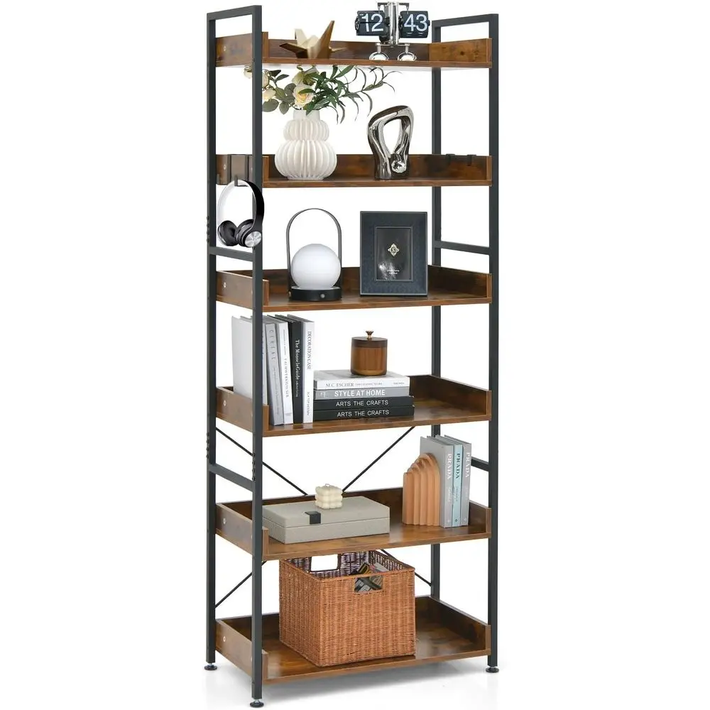 6-Tier 70 Tall Metal Bookshelf with Hooks, Vintage Style Storage Rack for Living Room, Balcony, Kitchen
6-Tier 70 Tall Metal Bookshelf with Hooks, Vintage Style Storage Rack for Living Room, Balcony, Kitchen