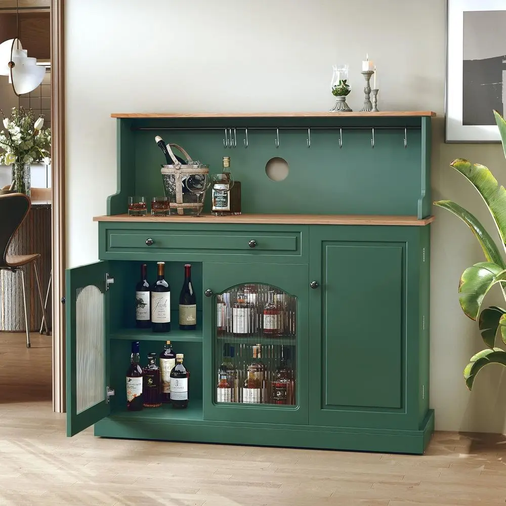 48 Modern Green Bar Cabinet with Hutch, Wine Storage, and Adjustable Shelves for Living/Dining Area
48 Modern Green Bar Cabinet with Hutch, Wine Storage, and Adjustable Shelves for Living/Dining Area