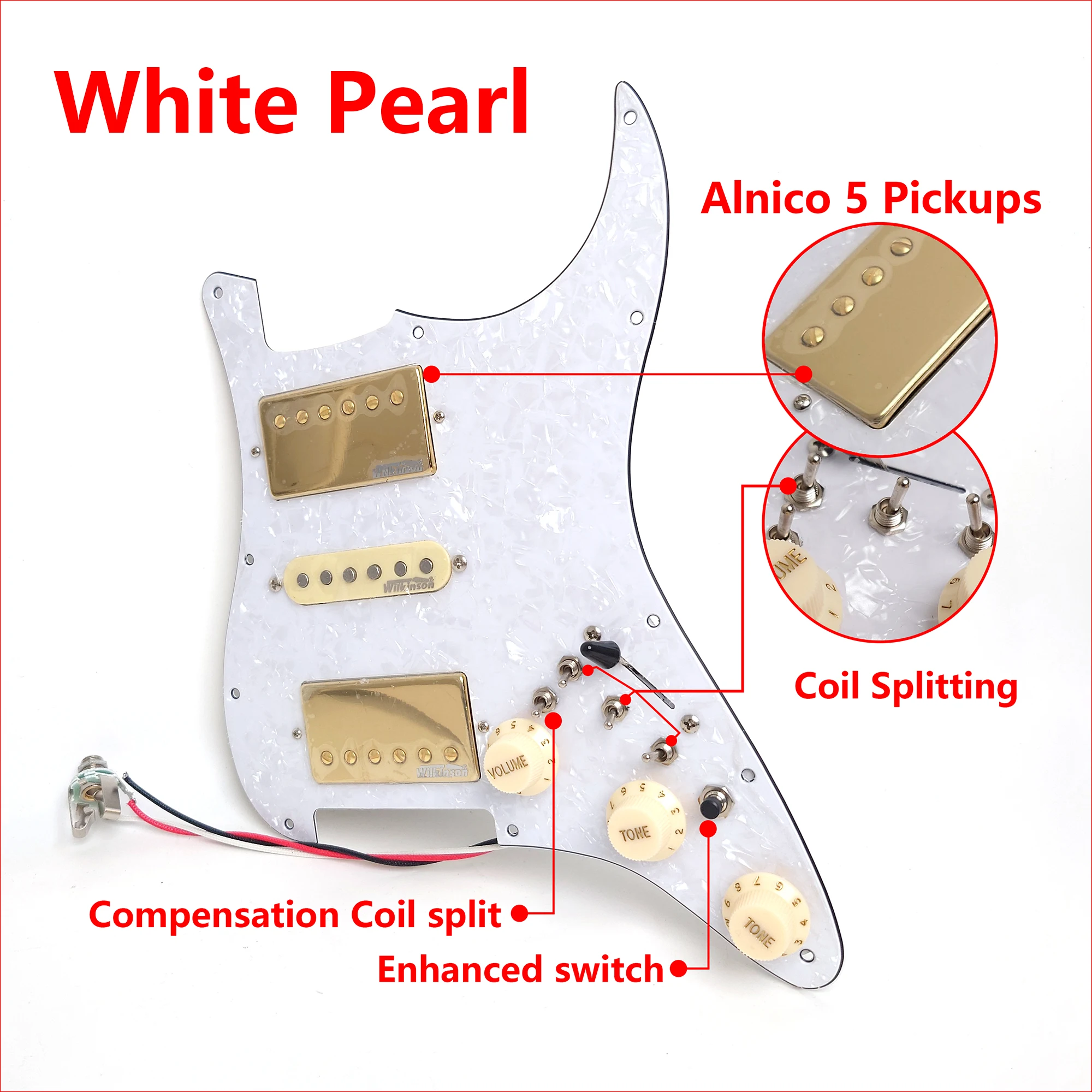 Guitar Prewired Loaded Pickguard with Coil Splitting HSH Alnico 5 Humbucker Pickups Set for ST Electric Guitar
Guitar Prewired Loaded Pickguard with Coil Splitting HSH Alnico 5 Humbucker Pickups Set for ST Electric Guitar