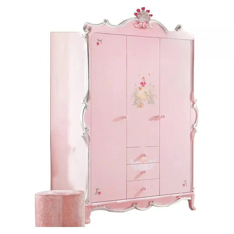 Европейский резной шкаф из цельного дерева, трехдверный французский окрашенный шкаф, розовый шкаф для хранения в главной спальне 
Европейский резной шкаф из цельного дерева, трехдверный французский окрашенный шкаф, розовый шкаф для хранения в главной спальне