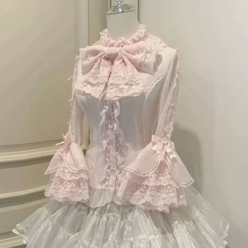 Japanese Kawaii Lolita Style Shirts Women Sweet Bow Lace Patchwork Ruffles Flare Sleeve Blouse Summer Girls Y2k Cute Slim Tops
Japanese Kawaii Lolita Style Shirts Women Sweet Bow Lace Patchwork Ruffles Flare Sleeve Blouse Summer Girls Y2k Cute Slim Tops