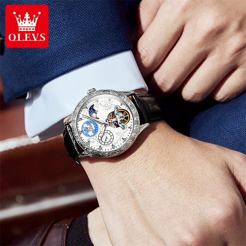 OLEVS Vintage Engraved Bezel Top Brand Luxury Moon Phase Automatic Mechanical Watch Men Clock Waterproof Sport Watches Relogio
OLEVS Vintage Engraved Bezel Top Brand Luxury Moon Phase Automatic Mechanical Watch Men Clock Waterproof Sport Watches Relogio