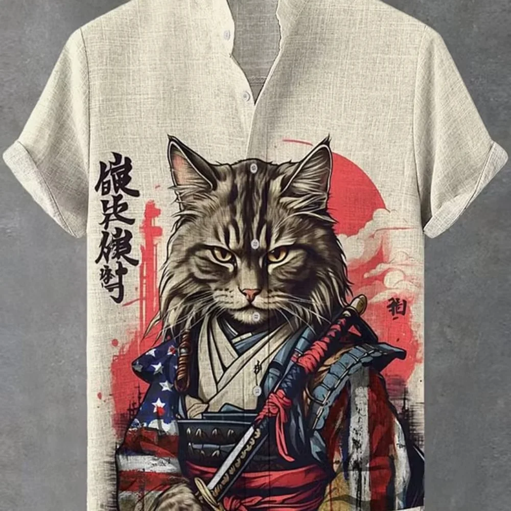 Vintage Ink Wash Red Sun Samurai Maine Coon Cat US Flag Armor Katana Print Men Linen Shirt Japanese Art Short Sleeve Casual Tops
Vintage Ink Wash Red Sun Samurai Maine Coon Cat US Flag Armor Katana Print Men Linen Shirt Japanese Art Short Sleeve Casual Tops