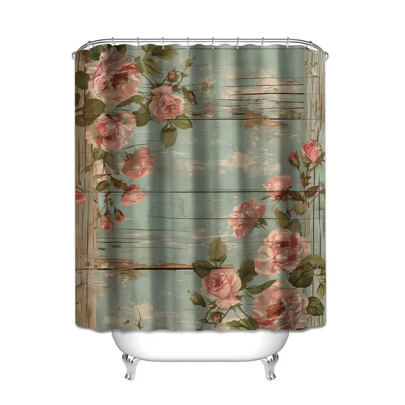 HJN23Vintage Rose Floral Print Waterproof Bathroom Curtain Set with 12 C-Type Hooks, 4pcs Rustic Wooden Board Theme Polyeste6Jn
HJN23Vintage Rose Floral Print Waterproof Bathroom Curtain Set with 12 C-Type Hooks, 4pcs Rustic Wooden Board Theme Polyeste6Jn