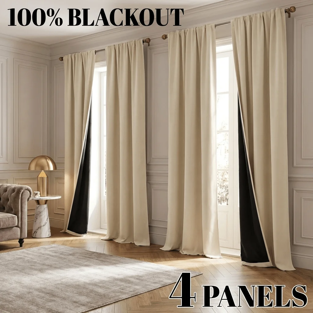 4 Panels Rod Pocket Coated Blackout Curtains, 100% Light Blocking Drapes, Thermal Anti- Privacy, All-Room Darkening for Bedroom Living Room Office
4 Panels Rod Pocket Coated Blackout Curtains, 100% Light Blocking Drapes, Thermal Anti- Privacy, All-Room Darkening for Bedroom Living Room Office