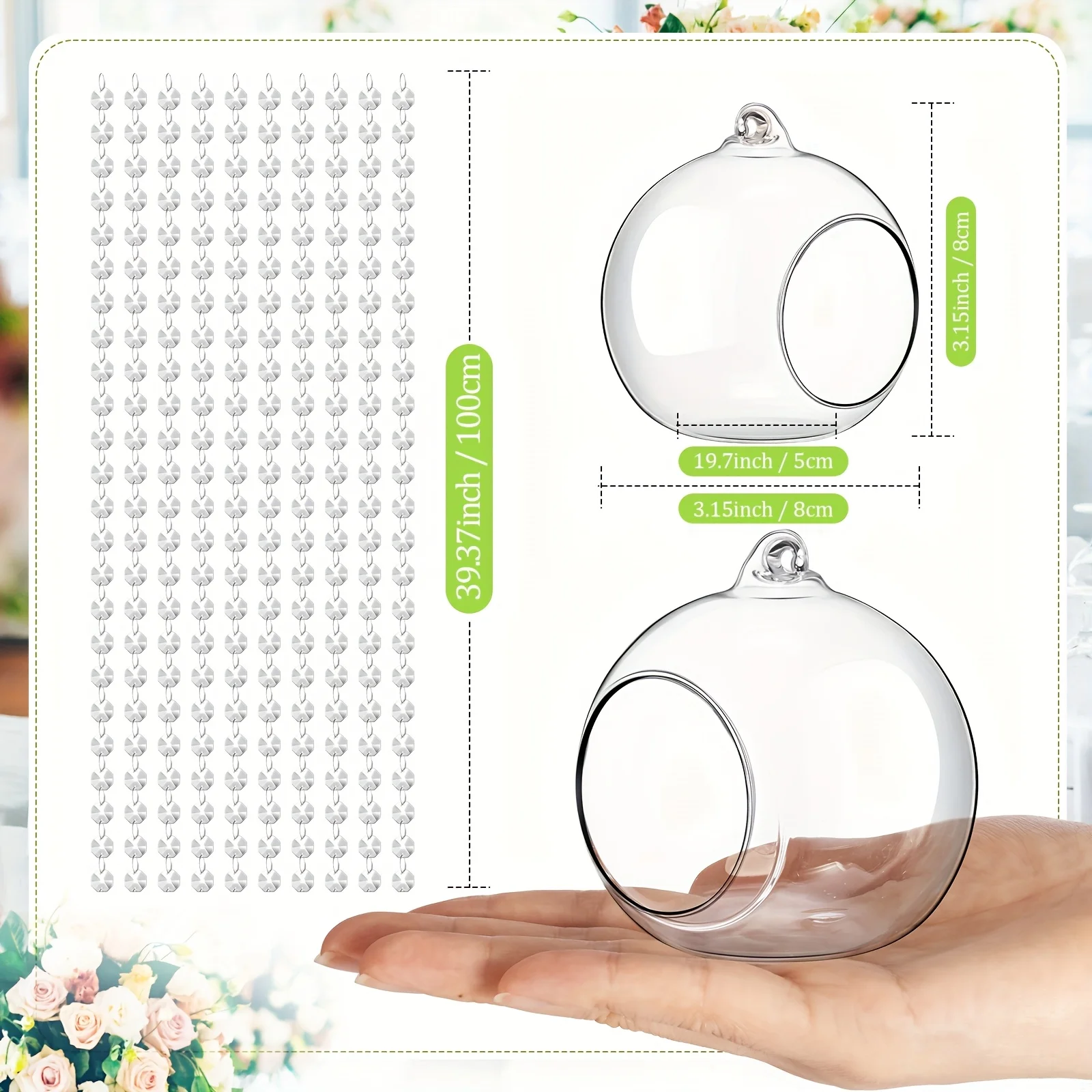 17pcs Pieces Clear K9 Crystal Glass Tealight Holder Globe & Garland Strand - Hanging Terrarium Containers Suitable for Wedding, Party, Tree Decoration - Sparkling for Decor, Lightweight Glass Globes
17pcs Pieces Clear K9 Crystal Glass Tealight Holder Globe & Garland Strand - Hanging Terrarium Containers Suitable for Wedding, Party, Tree Decoration - Sparkling for Decor, Lightweight Glass Globes