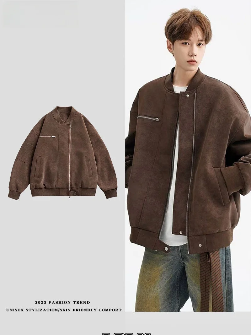 Men's Pilot Jaet Fake Suede Stand Collar Baseball Sle Zipper Design Casual Loose Fit Four Seasons Antibacterial Coating
Men's Pilot Jaet Fake Suede Stand Collar Baseball Sle Zipper Design Casual Loose Fit Four Seasons Antibacterial Coating