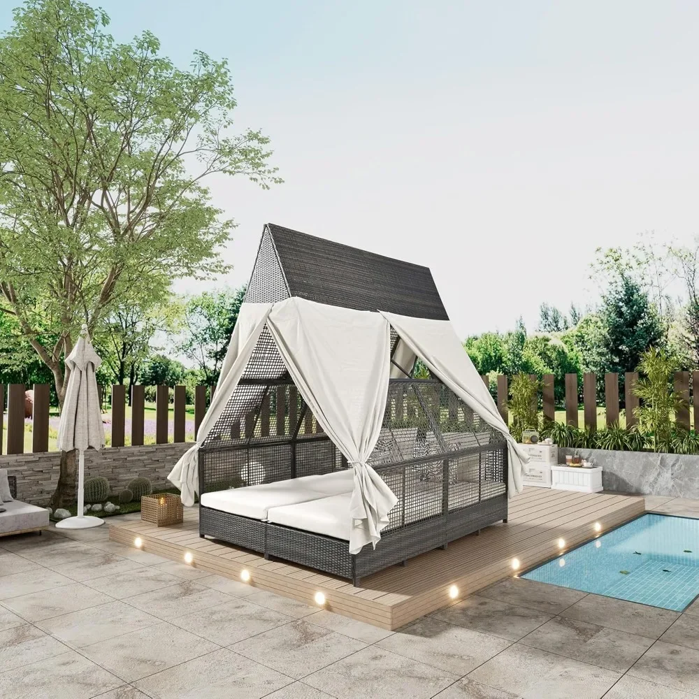 Outdoor Daybed Patio Lounge Bed With Adjustable Backrest Outdoor Double Sun Lounger With Curtains|
Outdoor Daybed Patio Lounge Bed With Adjustable Backrest Outdoor Double Sun Lounger With Curtains|