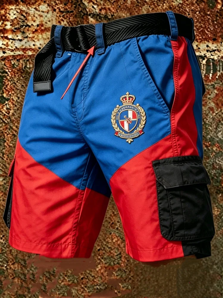 Mens Color Block Cargo Shorts Blue Red Patchwork Multi Pockets Elastic Waist Sports Shorts with Badge
Mens Color Block Cargo Shorts Blue Red Patchwork Multi Pockets Elastic Waist Sports Shorts with Badge