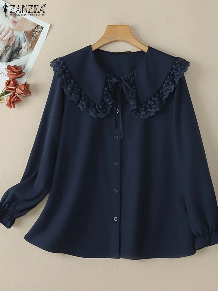 ZANZEA 2025 Spring Solid Color Tops Long Sleeve Sweety Elegant Lace-up Shirts Lace Trim Peter-pan Collar Women Chemise Femme
ZANZEA 2025 Spring Solid Color Tops Long Sleeve Sweety Elegant Lace-up Shirts Lace Trim Peter-pan Collar Women Chemise Femme