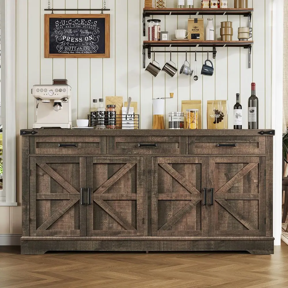 Buffet Cabinet, 61 Large Sideboard Buffet Storage Cabinet with 3 Drawers, Farmhouse Coffee Bar with 4 Doors, Buffet Table for K
Buffet Cabinet, 61 Large Sideboard Buffet Storage Cabinet with 3 Drawers, Farmhouse Coffee Bar with 4 Doors, Buffet Table for K