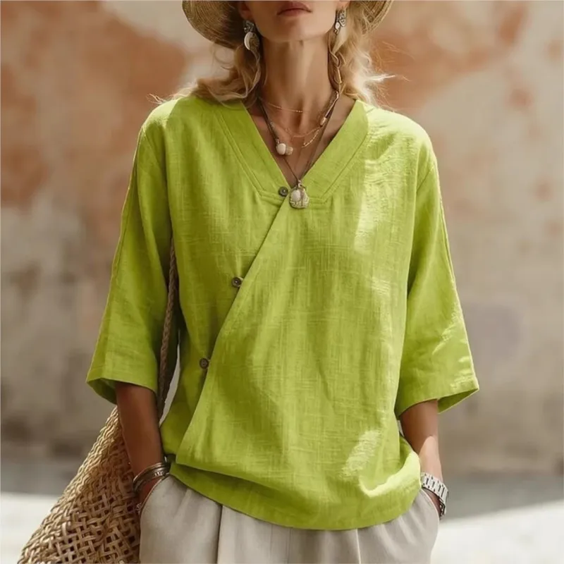 Women Casual Short Sleeve Loose Shirt Summer Chic Elegant Solid Harajuku V Neck Blouse Vintage Tops Y2K Streetwear Tunic Blusa
Women Casual Short Sleeve Loose Shirt Summer Chic Elegant Solid Harajuku V Neck Blouse Vintage Tops Y2K Streetwear Tunic Blusa