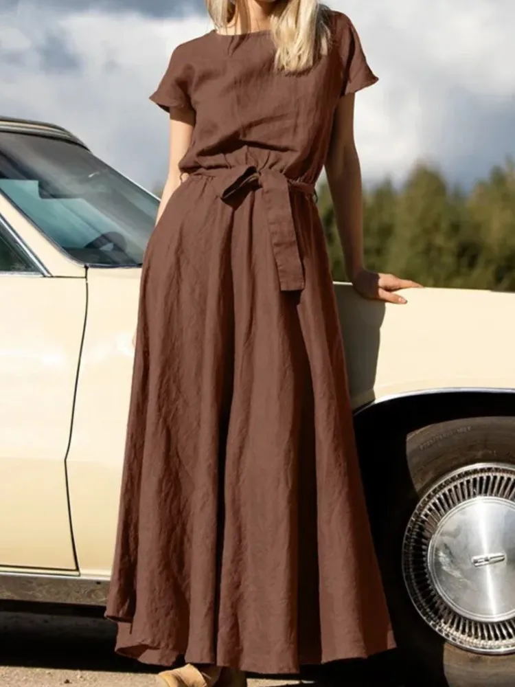 Summer New Women's Casual Fashion Short Sleeve Dresses Solid Color Tie Up Beach Cotton Linen Dress With Pockets Dress For Women
Summer New Women's Casual Fashion Short Sleeve Dresses Solid Color Tie Up Beach Cotton Linen Dress With Pockets Dress For Women