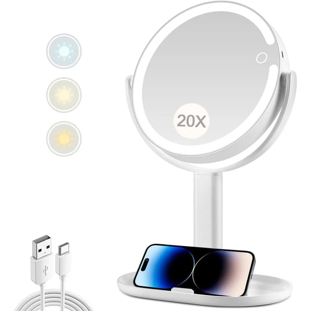Makeup Mirror With Lights 20X Magnifying Mirror With Touch Switch Vanity Mirror With 3 Color Light And 80 LEDs 2-Sided Lighted Magnified Mirror 8.8 Inches
Makeup Mirror With Lights 20X Magnifying Mirror With Touch Switch Vanity Mirror With 3 Color Light And 80 LEDs 2-Sided Lighted Magnified Mirror 8.8 Inches