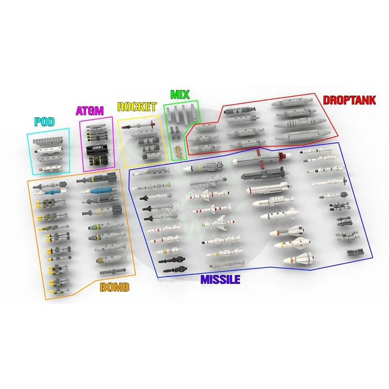 1386pcs Moc Military Series 1:35 Aircraft WEAPON PACK Fighter Missile Building Blocks Model Creative Bricks Toys present
1386pcs Moc Military Series 1:35 Aircraft WEAPON PACK Fighter Missile Building Blocks Model Creative Bricks Toys present