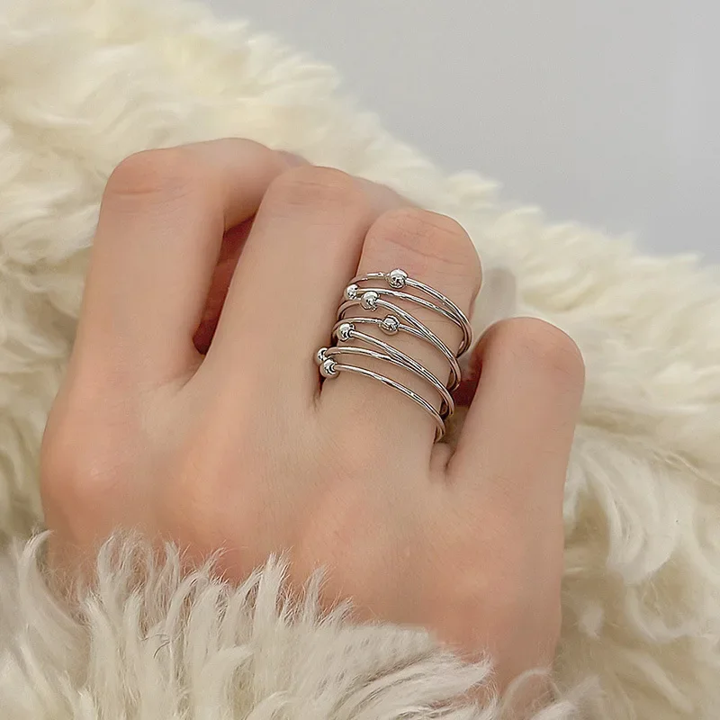 925 Sterling Silver Geometric Chic Multi Line Bead Opening Ring for Women Fine Jewelry Minimalist Accessories
925 Sterling Silver Geometric Chic Multi Line Bead Opening Ring for Women Fine Jewelry Minimalist Accessories