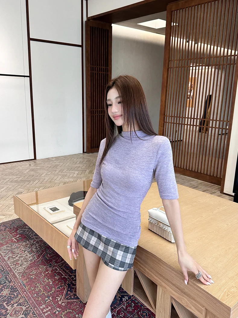 Original Design Purple Knitted Backless Short Sleeve round Neck T-Shirt Women's Top Honey Peach Auntie Stylish Slim Fit Shoulder
Original Design Purple Knitted Backless Short Sleeve round Neck T-Shirt Women's Top Honey Peach Auntie Stylish Slim Fit Shoulder