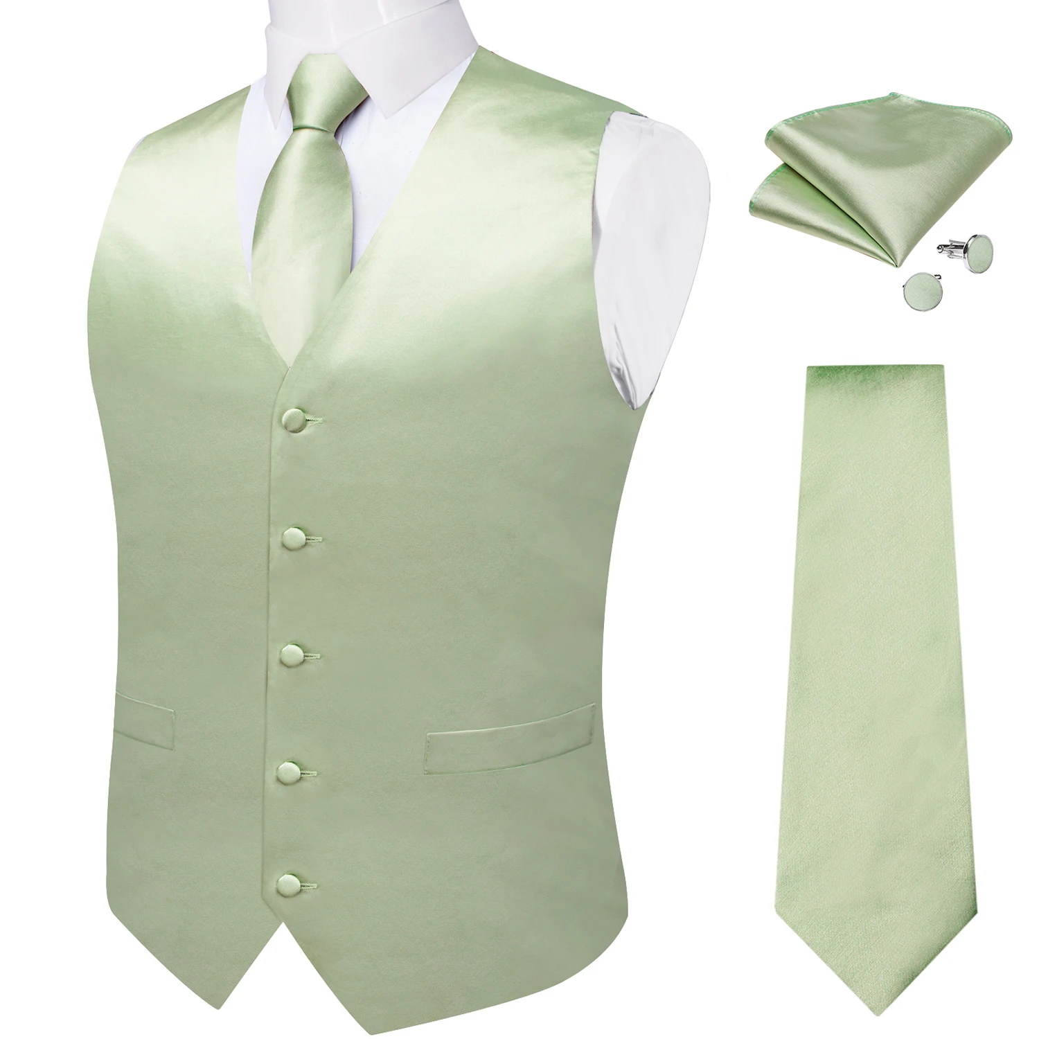 Sage Green Solid Silk Suit Vest for Men Tie Handkerchief Cufflinks Wedding Party Formal Tuxedo Male Blazer Waistcoat
Sage Green Solid Silk Suit Vest for Men Tie Handkerchief Cufflinks Wedding Party Formal Tuxedo Male Blazer Waistcoat