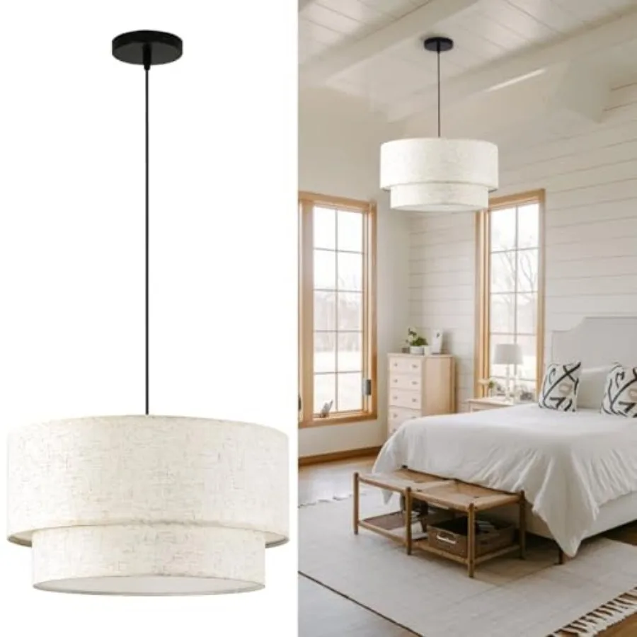 Linen Drum Pendant Light 18" Double Drum Light Fixture with Modern Fabric Lampshade 3-Light Linen Chandeliers for Dining Room B
Linen Drum Pendant Light 18" Double Drum Light Fixture with Modern Fabric Lampshade 3-Light Linen Chandeliers for Dining Room B