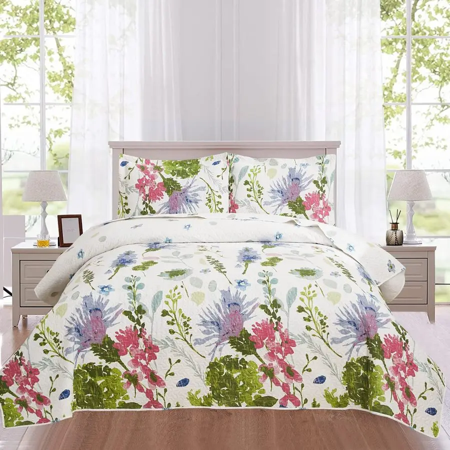 Floral Bedspread Set Reversible Countryside Coverlets Lightweight Blue Purple Cornflowers Quilt Green Leaves Bed Covers for All
Floral Bedspread Set Reversible Countryside Coverlets Lightweight Blue Purple Cornflowers Quilt Green Leaves Bed Covers for All