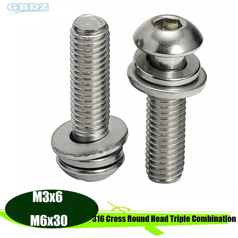 316 Stainless Steel Three Combination Screw Cross Round Head M3/M4/M5/M6 10/20/25/50pcs High-Strength Rust Proof Screw
316 Stainless Steel Three Combination Screw Cross Round Head M3/M4/M5/M6 10/20/25/50pcs High-Strength Rust Proof Screw