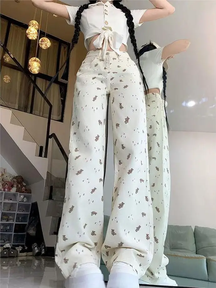 American Retro Bear Print Straight Leg Jeans Women's Autumn New Loose Slim Wide Leg Pants High Waist Thinming High Quality
American Retro Bear Print Straight Leg Jeans Women's Autumn New Loose Slim Wide Leg Pants High Waist Thinming High Quality