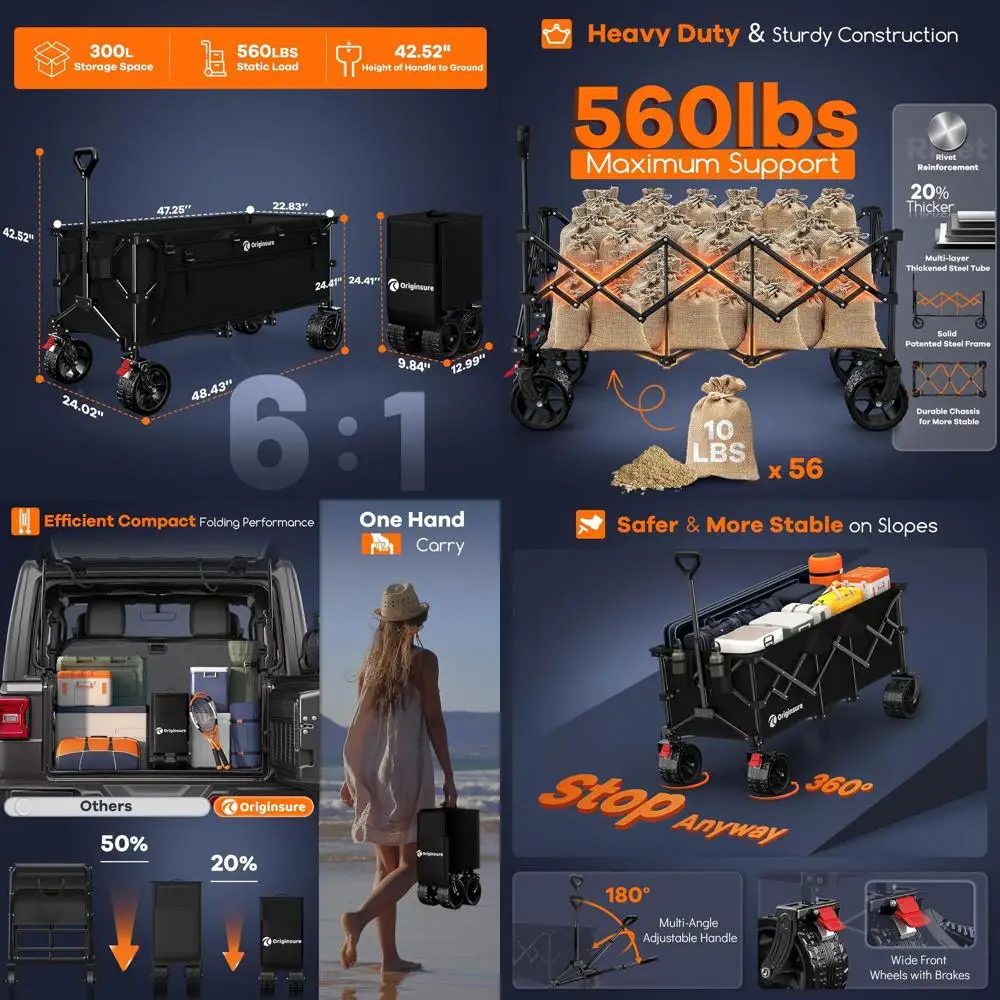 Heavy-Duty Collapsible Wagon with 560lbs Capacity, Big All-Terrain Wheels for Beach, Grocery Shopping, Camping, Sports - Black
Heavy-Duty Collapsible Wagon with 560lbs Capacity, Big All-Terrain Wheels for Beach, Grocery Shopping, Camping, Sports - Black