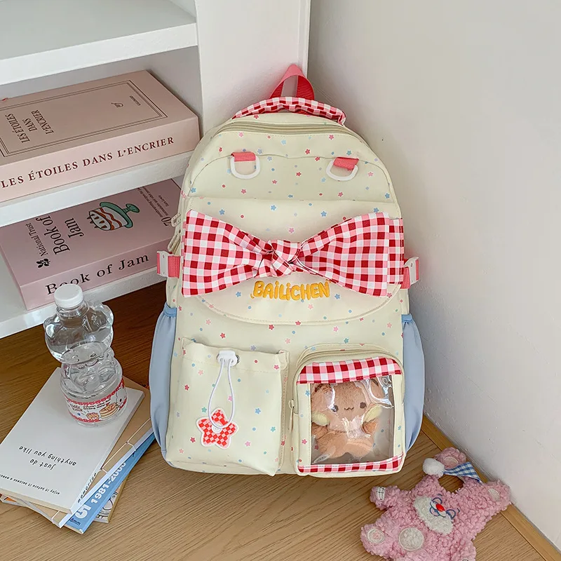 Cute Teen Girl Bow Tie Nylon Backpack Korean Style Checker Letter Print Backpack Large Capacity Travel Backpack School Bag
Cute Teen Girl Bow Tie Nylon Backpack Korean Style Checker Letter Print Backpack Large Capacity Travel Backpack School Bag