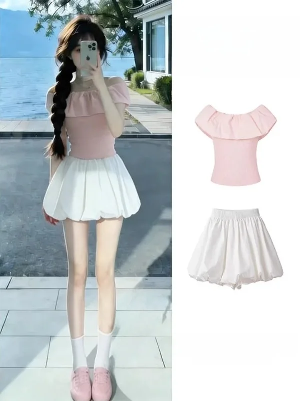 Sweet Style Pink Floral Short Skirt And Top Set Women's Fashion Summer Outfit Shoulder Bared Ruffle Design Casual Wear
Sweet Style Pink Floral Short Skirt And Top Set Women's Fashion Summer Outfit Shoulder Bared Ruffle Design Casual Wear