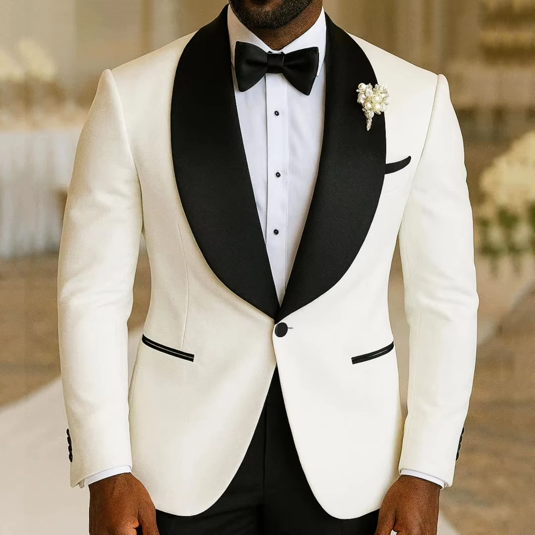 Men Suit 2 Pieces Jacket And Pant White With Black Lapel Single Button For Wedding Groom Banquet Birthday Party Business Work
Men Suit 2 Pieces Jacket And Pant White With Black Lapel Single Button For Wedding Groom Banquet Birthday Party Business Work