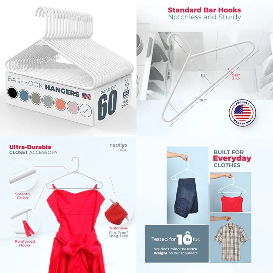 Plastic Hangers 50 Pack 60 Count Made in The USA 6lb Capacity Standard Clothes Hangers with Strap Hooks for Dresses, Lingerie,
Plastic Hangers 50 Pack 60 Count Made in The USA 6lb Capacity Standard Clothes Hangers with Strap Hooks for Dresses, Lingerie,