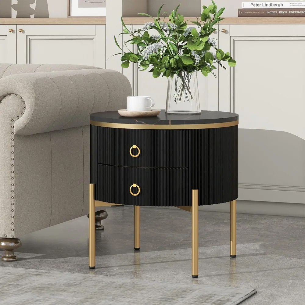 19.6'' Marble Round Black Side Table with Storage Cabinet with 2 Drawers Round Nightstand, Modern Side Table with Metal Legs
19.6'' Marble Round Black Side Table with Storage Cabinet with 2 Drawers Round Nightstand, Modern Side Table with Metal Legs