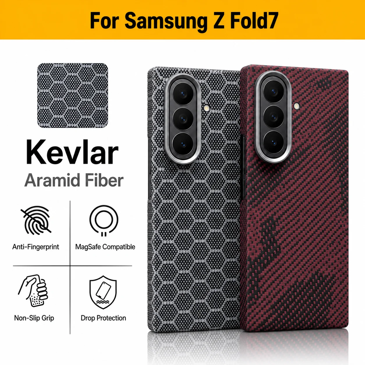 For Samsung Z Fold7 100% Kevlar Aramid Carbon Fiber Case With Magsafe Luxury Cover Magnetic Ultra-Thin Phone Front and Back Case
For Samsung Z Fold7 100% Kevlar Aramid Carbon Fiber Case With Magsafe Luxury Cover Magnetic Ultra-Thin Phone Front and Back Case