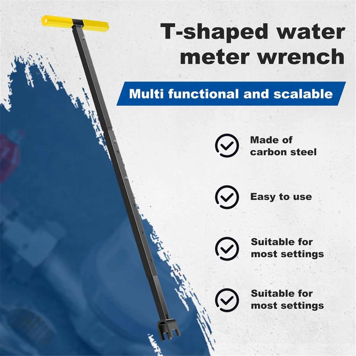 A002 Water Meter Key, 17-37 Inch Adjustable Length Water Shut Off Tool with 4-Way Utility Key T-Handle Water Meter Wrench
A002 Water Meter Key, 17-37 Inch Adjustable Length Water Shut Off Tool with 4-Way Utility Key T-Handle Water Meter Wrench