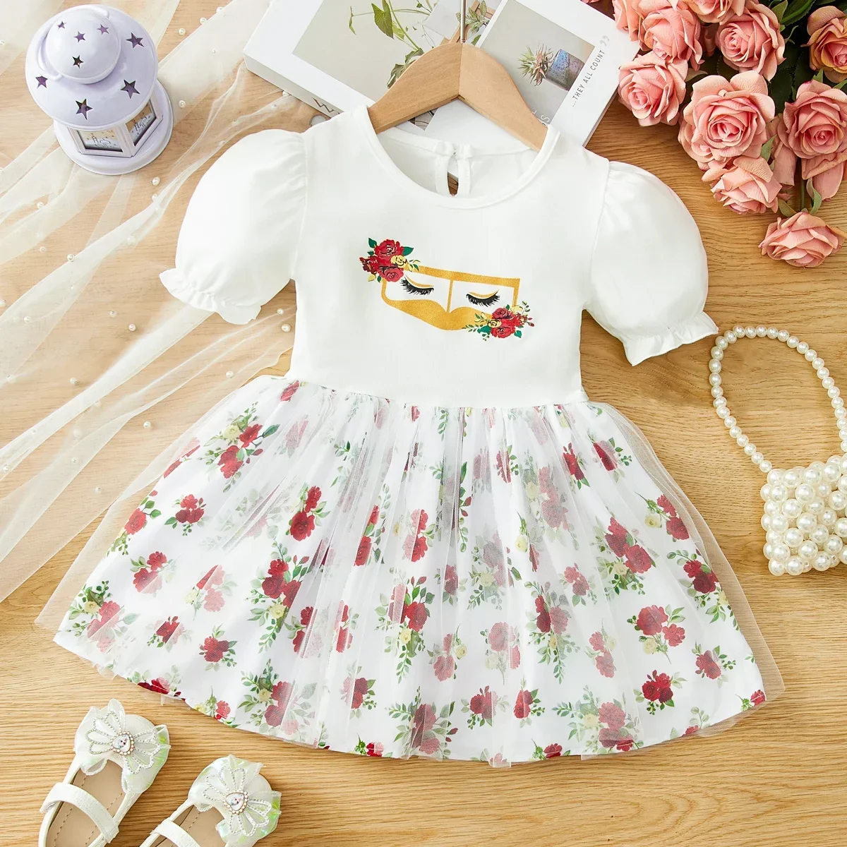 Summer Girls Rose Print Mesh Dress Elegant Fashionable Party Festive Round Neck Tutu Dress Suitable For 3-18 Months
Summer Girls Rose Print Mesh Dress Elegant Fashionable Party Festive Round Neck Tutu Dress Suitable For 3-18 Months