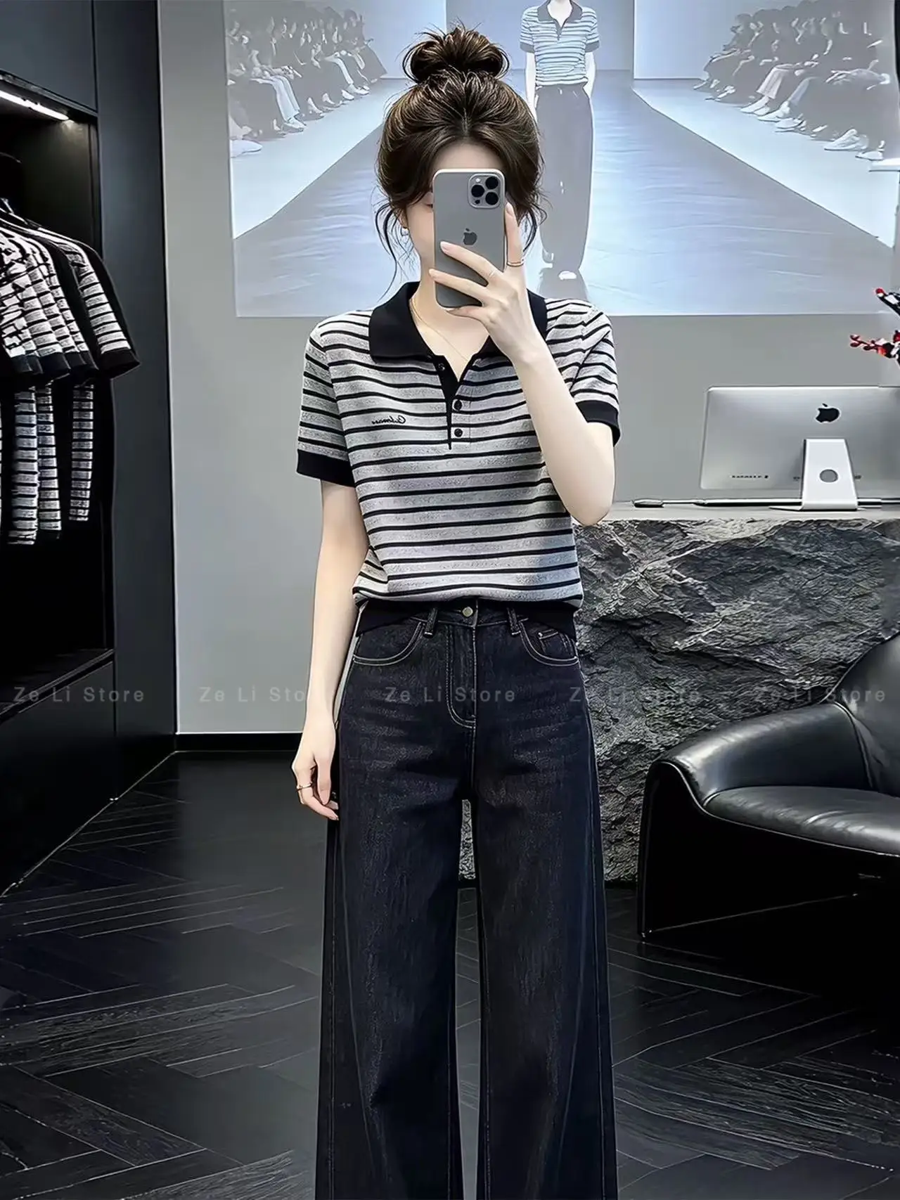 Preppy Style Gray Stripespolo Collar Short-sleeved T-shirt Women 2026new Arrivalsummer Wear Classy Petty Bourgeoisie Tops
Preppy Style Gray Stripespolo Collar Short-sleeved T-shirt Women 2026new Arrivalsummer Wear Classy Petty Bourgeoisie Tops