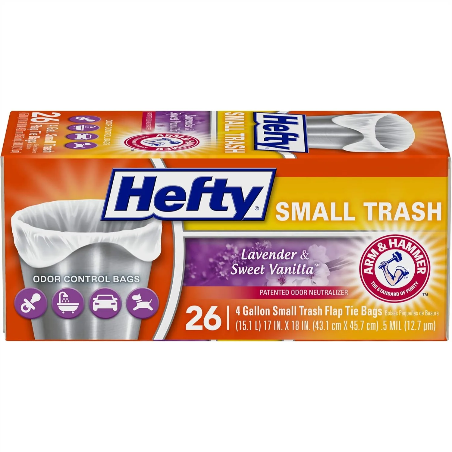 Small Trash Bags, Flap Tie, Lavender & Sweet Vanilla Scent, 4 Gallon, 26 Count for Bathroom/Office
Small Trash Bags, Flap Tie, Lavender & Sweet Vanilla Scent, 4 Gallon, 26 Count for Bathroom/Office