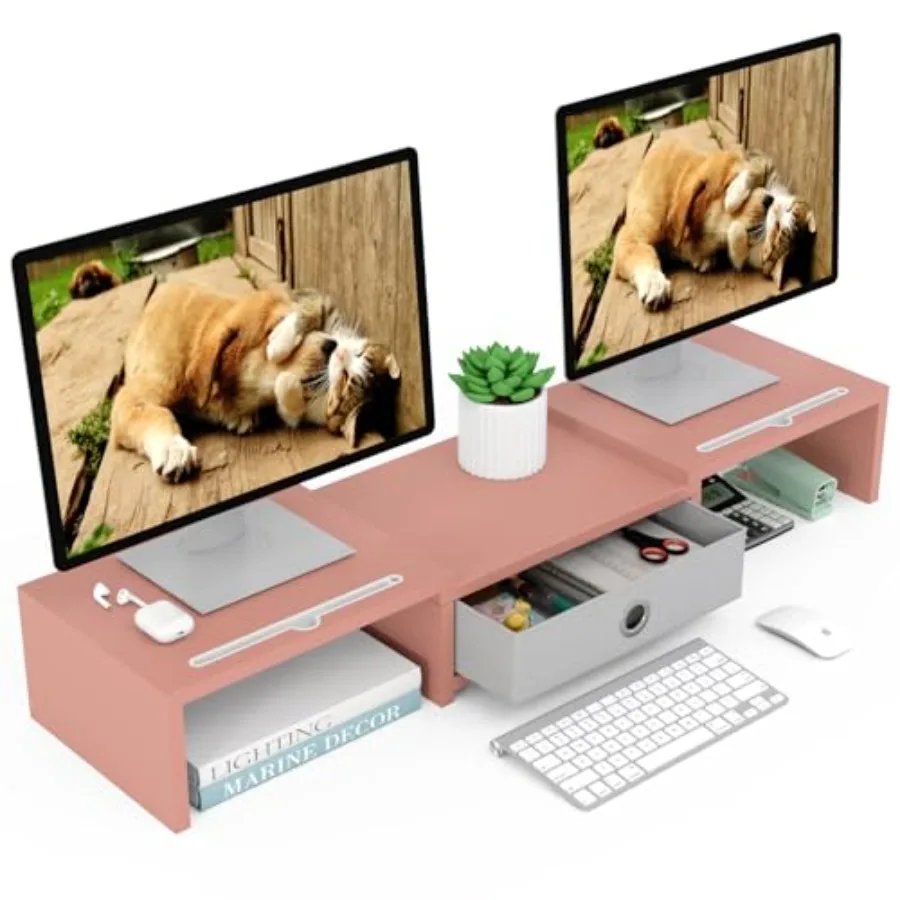 Dual 3 Shelf Computer Riser with Drawer, Adjustable Length and Angle, Desktop 2 Monitor Stand Storage Organizer
Dual 3 Shelf Computer Riser with Drawer, Adjustable Length and Angle, Desktop 2 Monitor Stand Storage Organizer