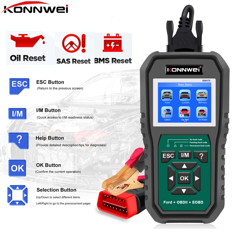 Professional Full OBD2 Scanner Code Reader KW470 with ABS SRS Scan Diagnostic Tool Active Test 3 Service Oil/SAS/BMS Reset Tool
Professional Full OBD2 Scanner Code Reader KW470 with ABS SRS Scan Diagnostic Tool Active Test 3 Service Oil/SAS/BMS Reset Tool