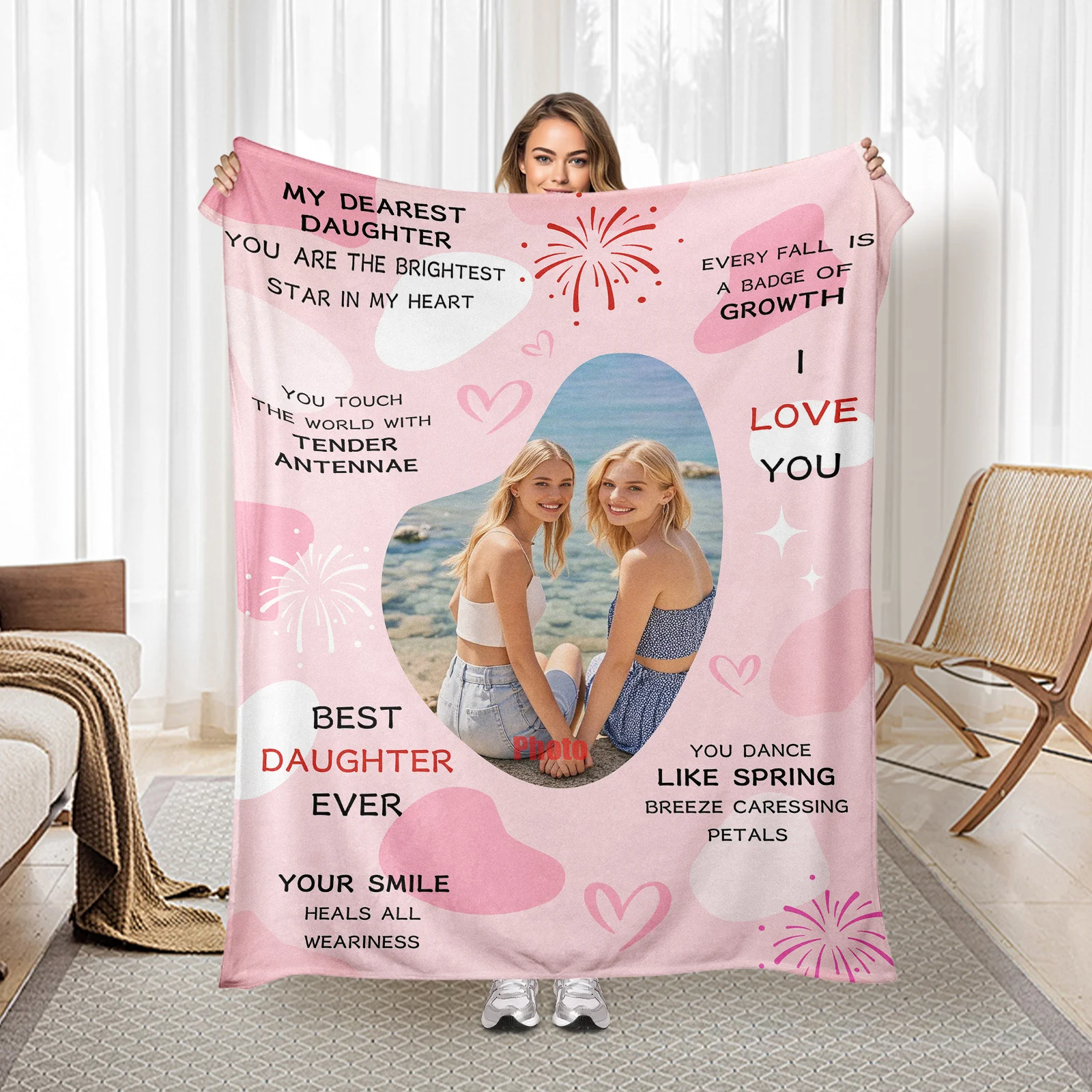 Custom Photo Blanket for Dear Daughter Pink Girly Heart, Gift for Daughter's Growth, Warm Covering Blanket Air Conditioner Quilt
Custom Photo Blanket for Dear Daughter Pink Girly Heart, Gift for Daughter's Growth, Warm Covering Blanket Air Conditioner Quilt