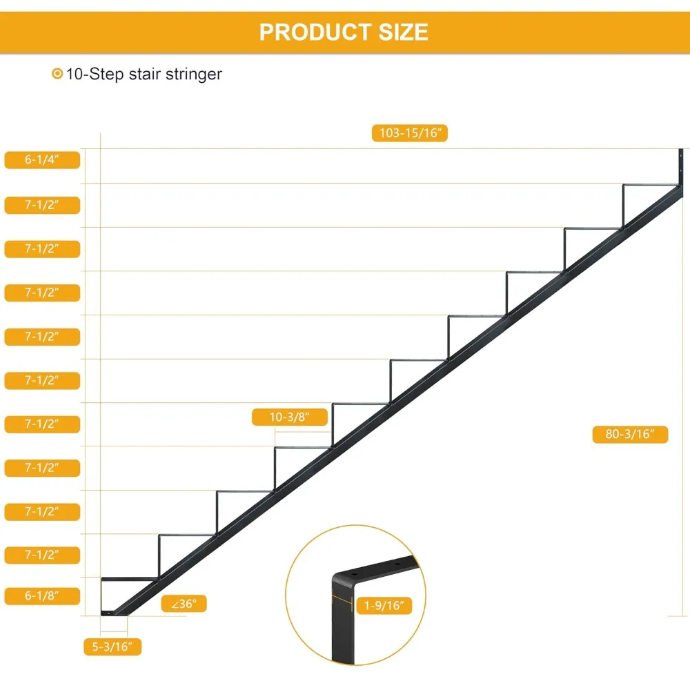 Outdoor Steel Stair Stringer 10 Steps Black Powder Coated Heavy Duty 500lbs Load Capacity for Deck Patio DIY
Outdoor Steel Stair Stringer 10 Steps Black Powder Coated Heavy Duty 500lbs Load Capacity for Deck Patio DIY