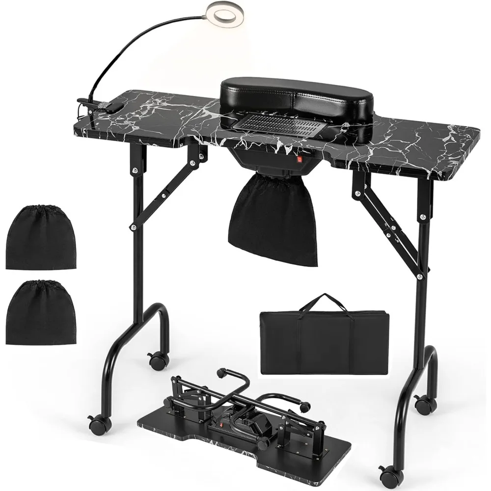 Foldable Nail Desk - Manicure Table with Built-in Dust Collector Fan, Adjustable LED Lamp, Client Wrist Pad, 4 Lockable Wheels
Foldable Nail Desk - Manicure Table with Built-in Dust Collector Fan, Adjustable LED Lamp, Client Wrist Pad, 4 Lockable Wheels