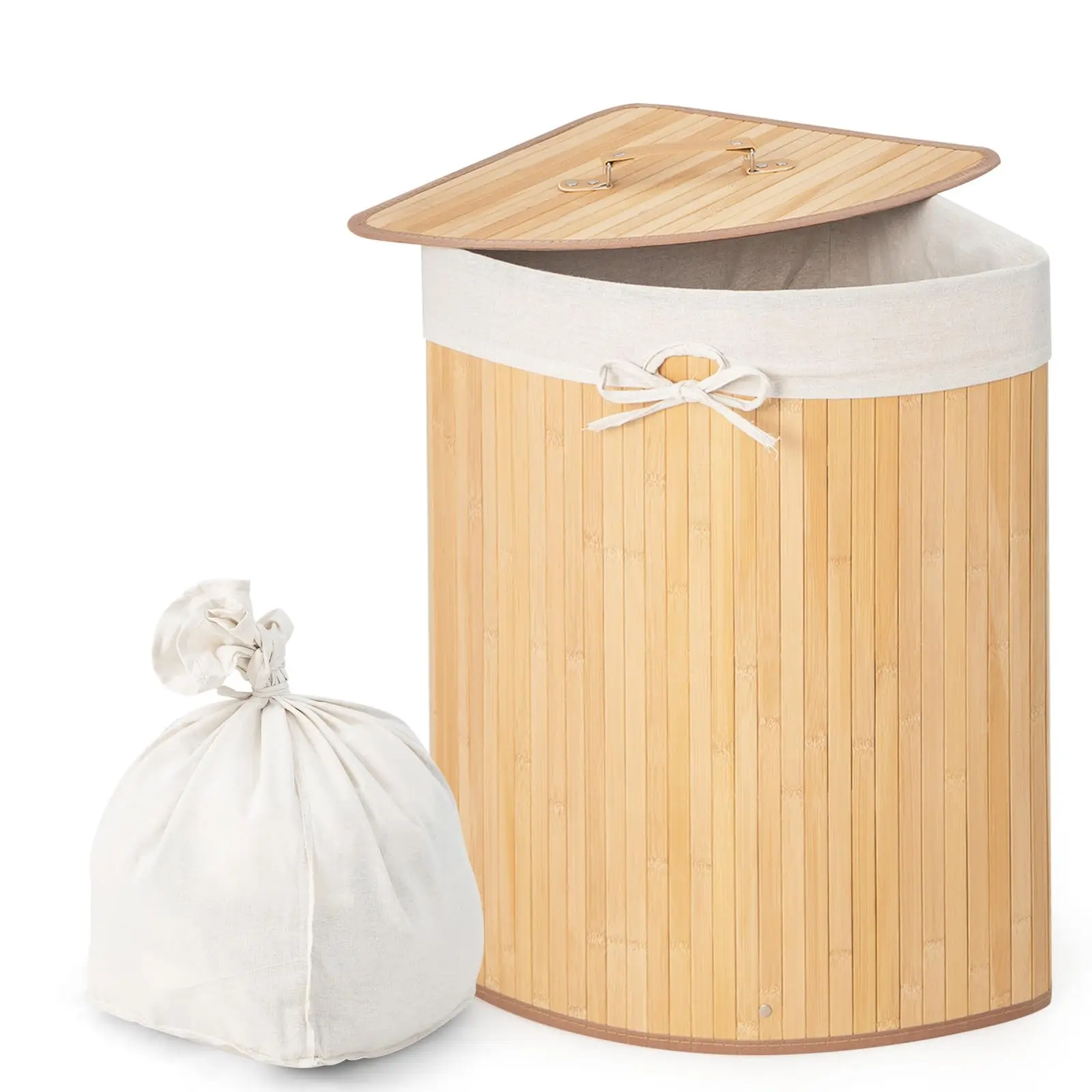 Corner Laundry Hamper with Lid, Bamboo Laundry Basket with Removable Liner & Handle, Triangle Clothes Hamper for Small Spaces
Corner Laundry Hamper with Lid, Bamboo Laundry Basket with Removable Liner & Handle, Triangle Clothes Hamper for Small Spaces