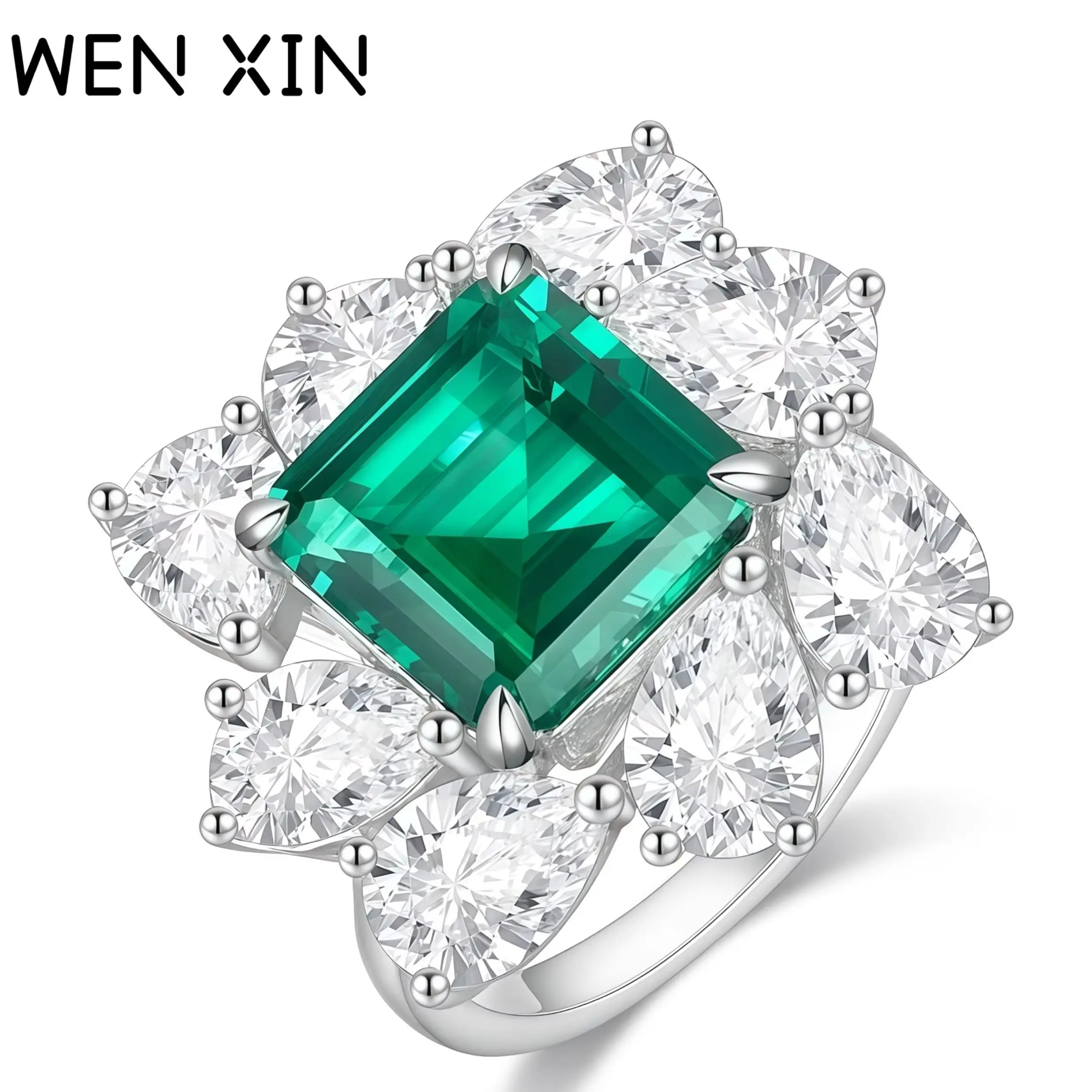 WENXIN Brand Waterdrop Diamond Set with Emerald Ring Full Green Square Women High Carbon Diamond Ring Fine Jewelry
WENXIN Brand Waterdrop Diamond Set with Emerald Ring Full Green Square Women High Carbon Diamond Ring Fine Jewelry