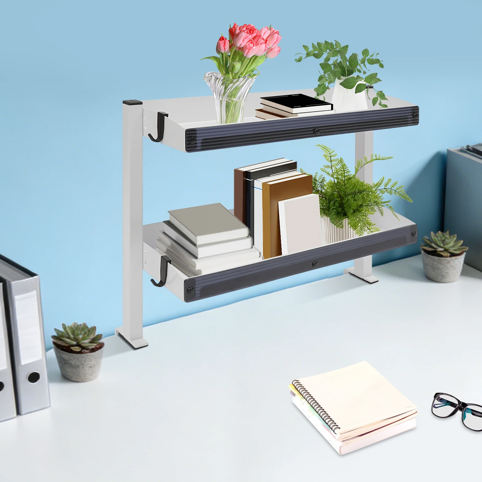 2-Tier White Clamp On Desk Shelf, 22lbs Capacity Storage Tray, Space Saving Corner Shelves Organizer For Home Office Bedroom
2-Tier White Clamp On Desk Shelf, 22lbs Capacity Storage Tray, Space Saving Corner Shelves Organizer For Home Office Bedroom